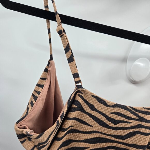 Aerie Brown Black Zebra Print One piece Front Cut-Out Swimsuit Medium - Picture 7 of 8